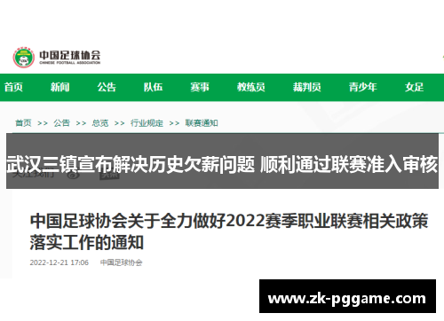 武汉三镇宣布解决历史欠薪问题 顺利通过联赛准入审核